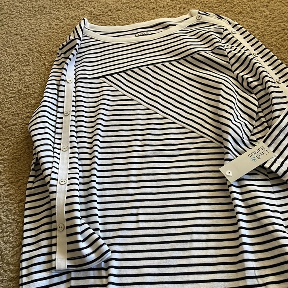 Croft & Borrow white striped 3/4 sleeve tee